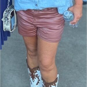 Women's Faux-Leather Brown Shorts